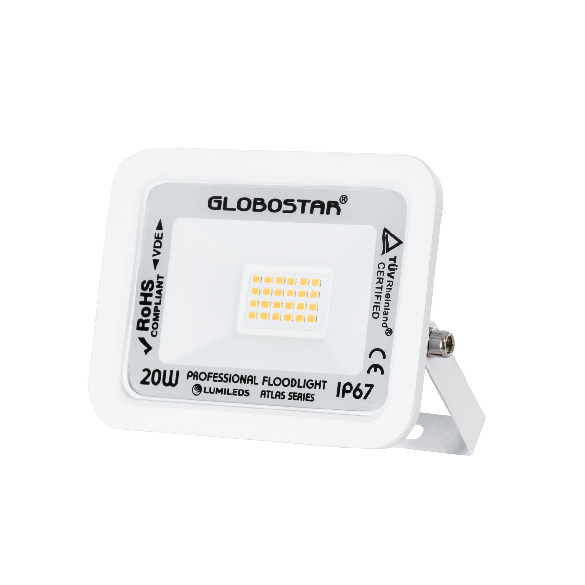 GLOBOSTAR ATLAS 61409 WW Προβολέας LED ισχύος 20 Watt LUMILEDS Chips 2300 Lumens IP67 Θέρμο λευκό 2700Κ σε Λευκό 