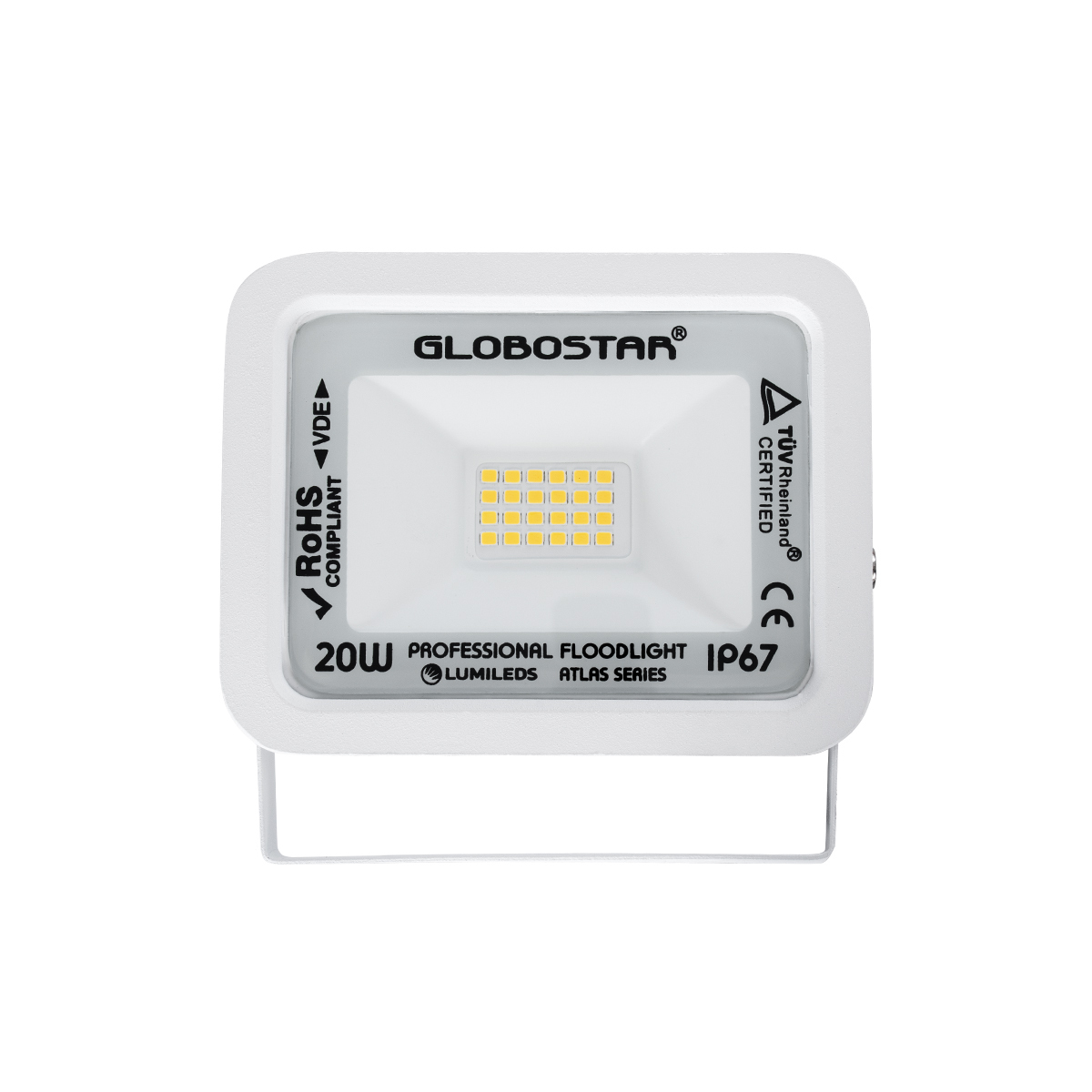 GLOBOSTAR ATLAS 61409 WW Προβολέας LED ισχύος 20 Watt LUMILEDS Chips 2300 Lumens IP67 Θέρμο λευκό 2700Κ σε Λευκό 