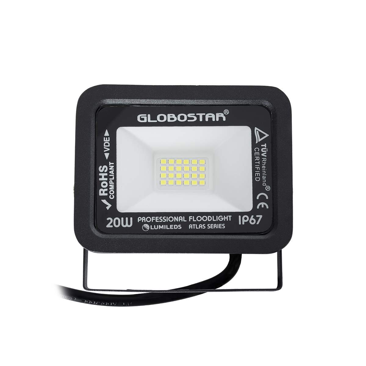 GLOBOSTAR ATLAS 61410 CW Προβολέας LED ισχύος 20 Watt LUMILEDS Chips 2500 Lumens IP67 Ψυχρό λευκό 6000Κ σε Μαύρο 