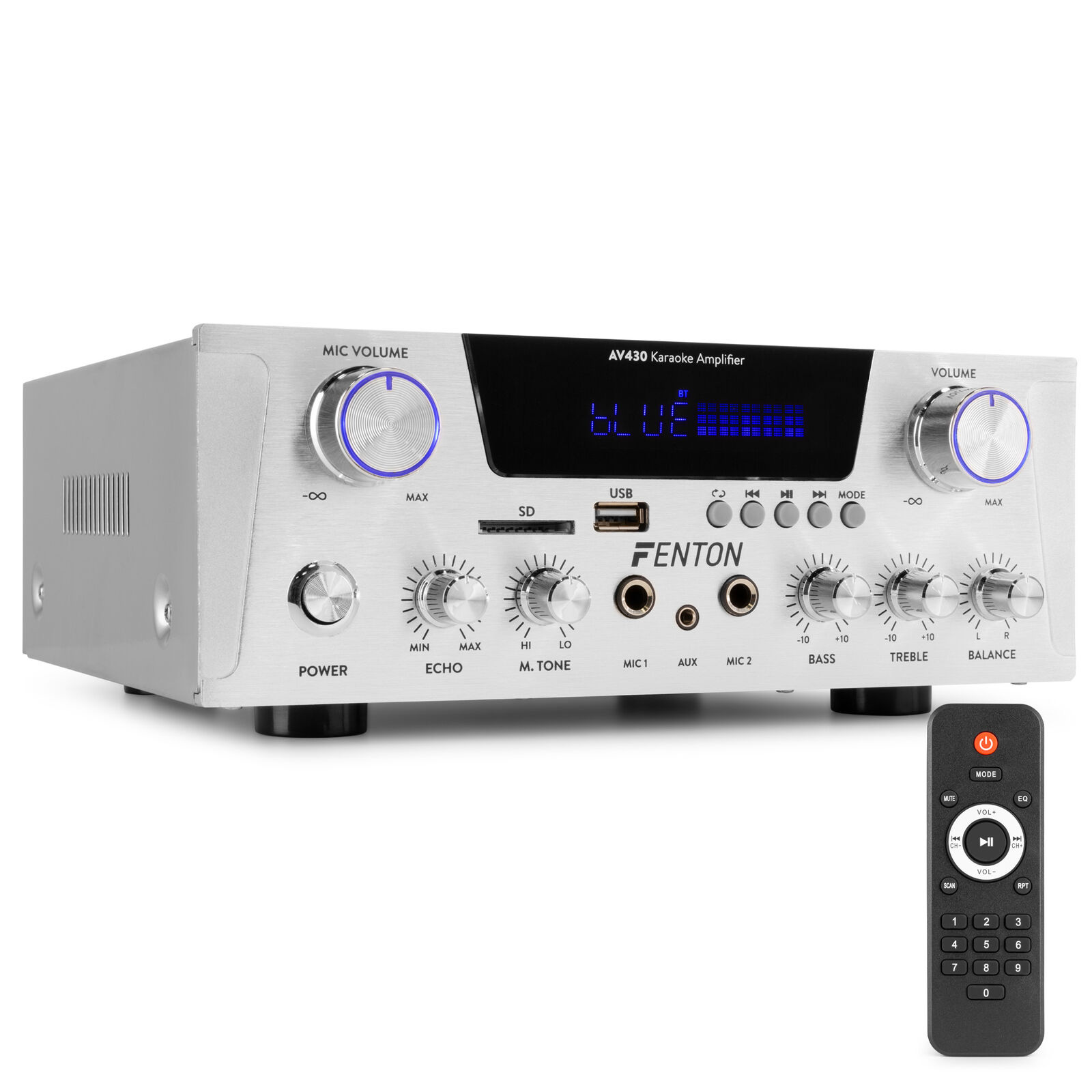 FENTON AV430A Stereo HiFi Karaoke Ενισχυτής USB/ MP3/ FM radio/ Bluetooth σε Ασημί χρώμα 103.317