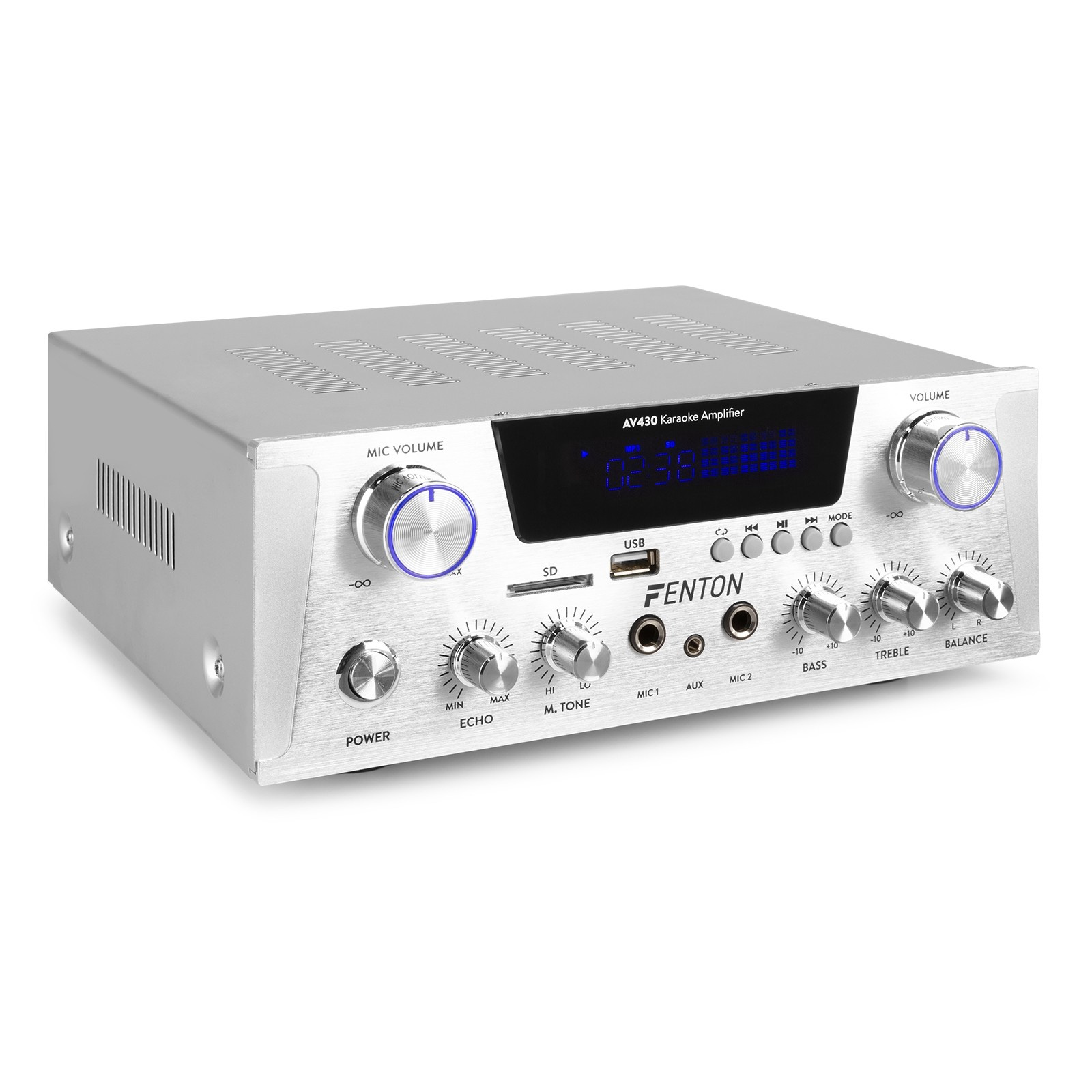 FENTON AV430A Stereo HiFi Karaoke Ενισχυτής USB/ MP3/ FM radio/ Bluetooth σε Ασημί χρώμα 103.317