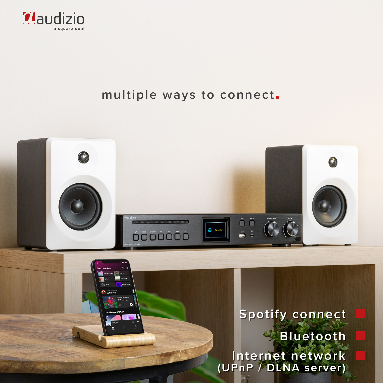 AUDIZIO BRESCIA BLACK Ενισχυτής με Ιnternet / DAB / FM Radio, Bluetooth, WiFi, Spotify, CD player, MP3 (102.270)