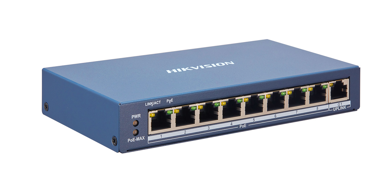 HIKVISION DS-3E1309P-EI 9 Ports Smart PoE Switch 802.3af/at 115Watts (8x100 Mbps PoE Ports, 1× Gigabit Port)