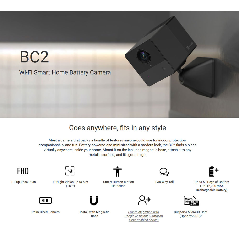 EZVIZ CS-BC2 A0-2C2WPFB Μικρή Αυτόνομη WiFi IP κάμερα 2MP, Mπαταρία ...