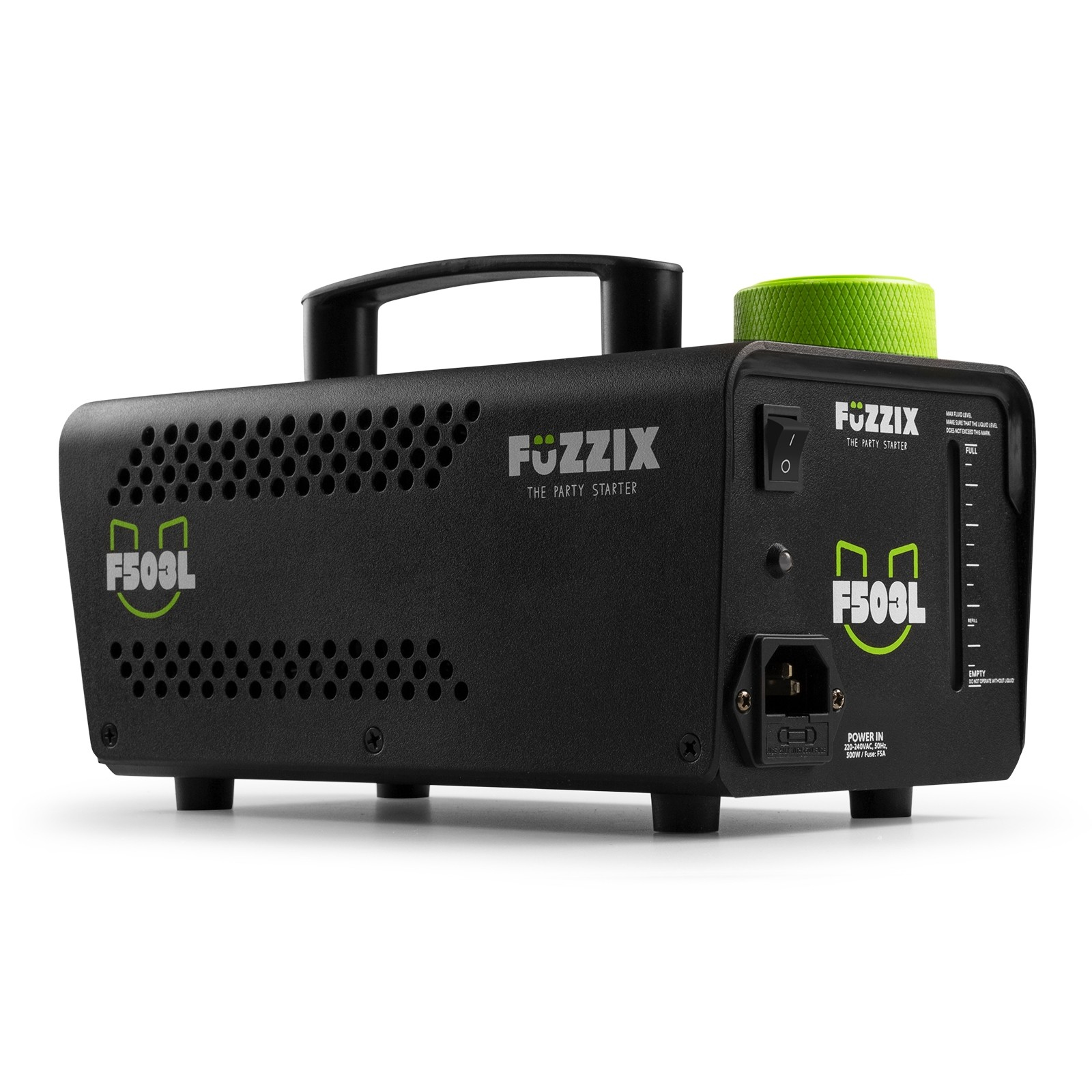 FuZZIX F503L Μηχανή Καπνού 500 Watt Party Smoke Machine με Ασύρματο χειριστήριο, 3 RGB LEDs και Υγρό 160.307