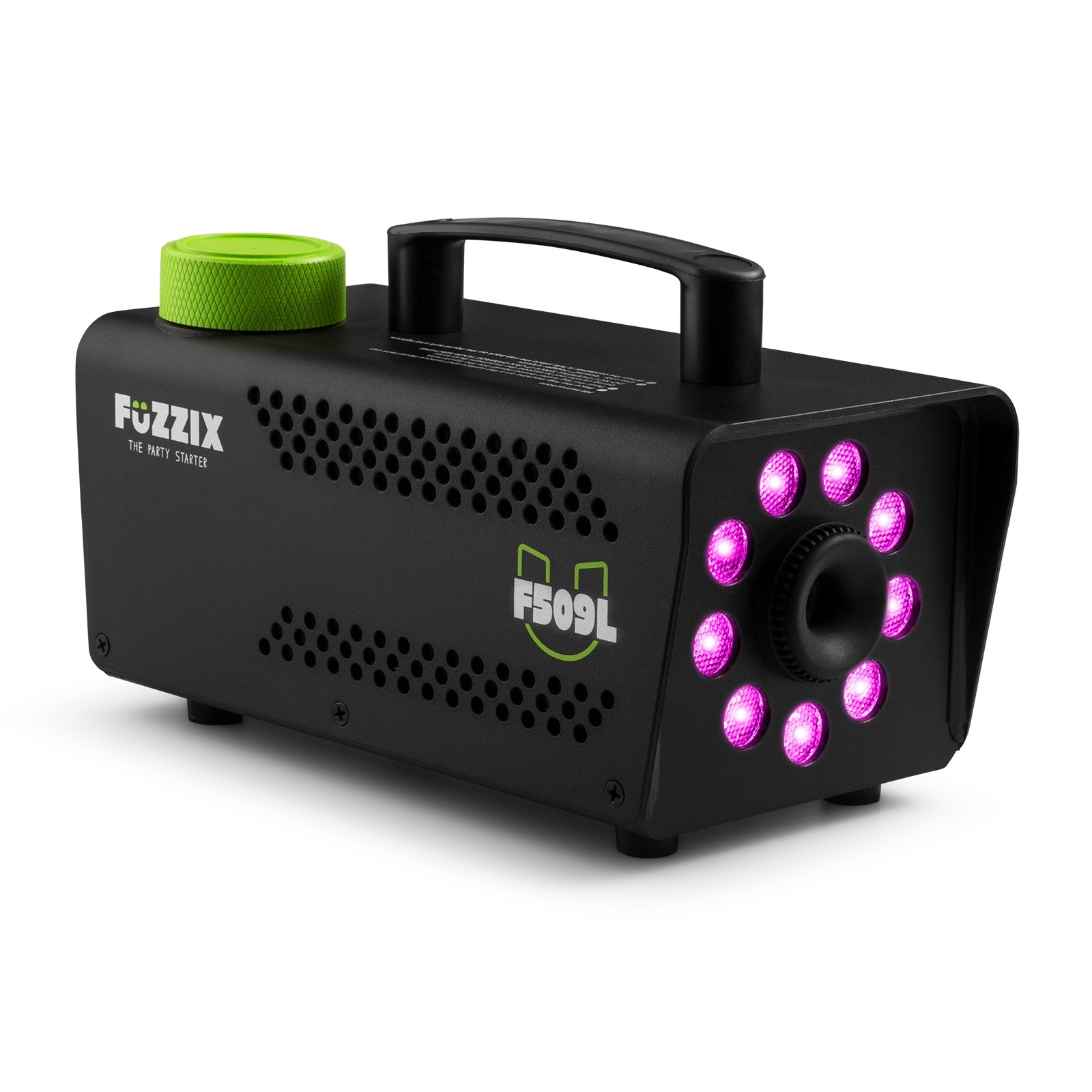 FuZZIX F509L Μηχανή Καπνού 500 Watt Party Smoke Machine με Ασύρματο χειριστήριο, 9x RGB LEDs και Υγρό 160.310 (Μαύρη)