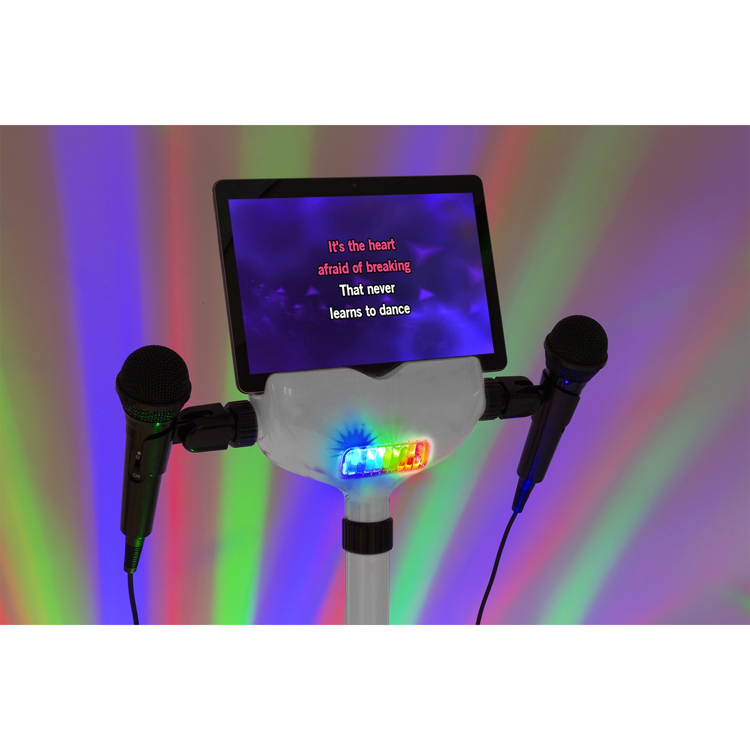 FENTON KSM15W STAGE SET WHITE Ηχείο Karaoke με 2 μικρόφωνα, USB, Aux In, BT και Φωτιζόμενο Χαλί 130.163