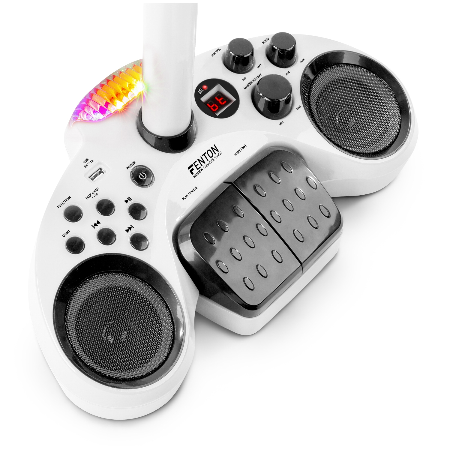 FENTON KSM15W STAGE SET WHITE Ηχείο Karaoke με 2 μικρόφωνα, USB, Aux In, BT και Φωτιζόμενο Χαλί 130.163