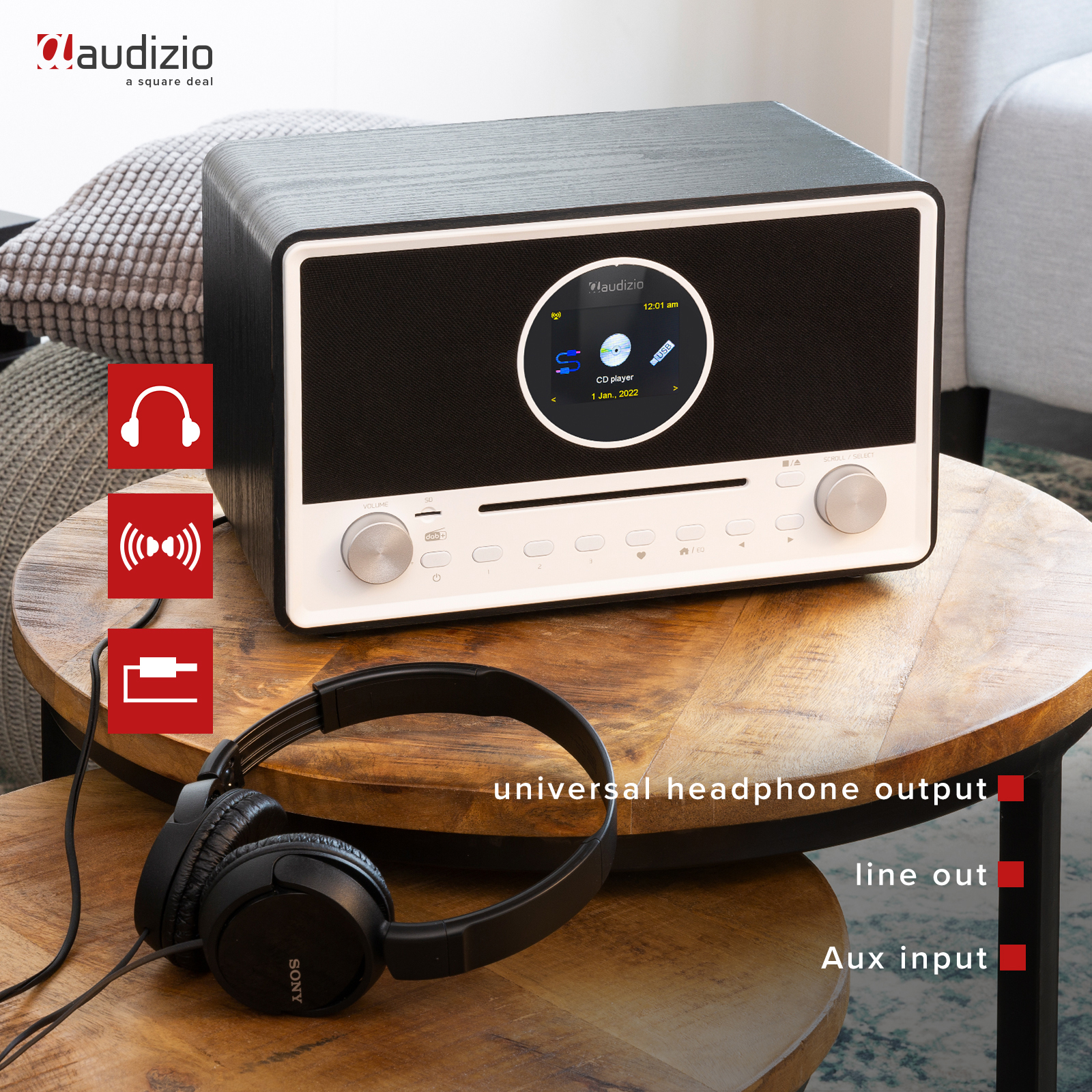 AUDIZIO LUCCA BLACK Stereo DAB+, FM , Internet radio με CD Player, Bluetooth, Aux IN, USB /SD και Alarm 102.254