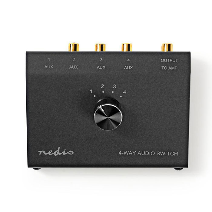 NEDIS ASWI2404BK Switch με 4 εισόδους Audio (3x RCA+1x 3.5mm) - 1 έξοδο RCA Audio