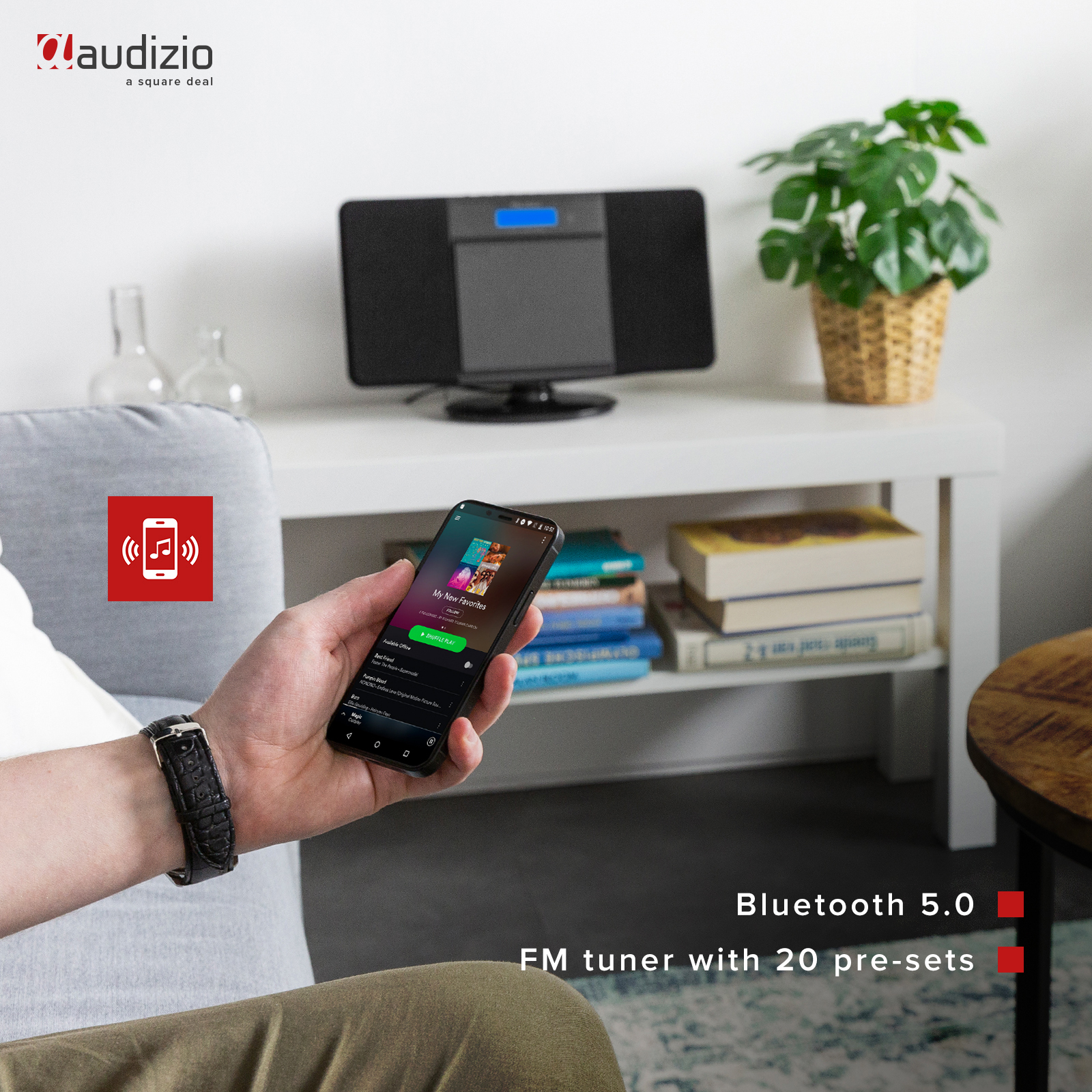 AUDIZIO NIMES BLACK Stereo HIFI System FM Radio με AUX IN - USB - Bluetooth, CD player και Alarm 102.310