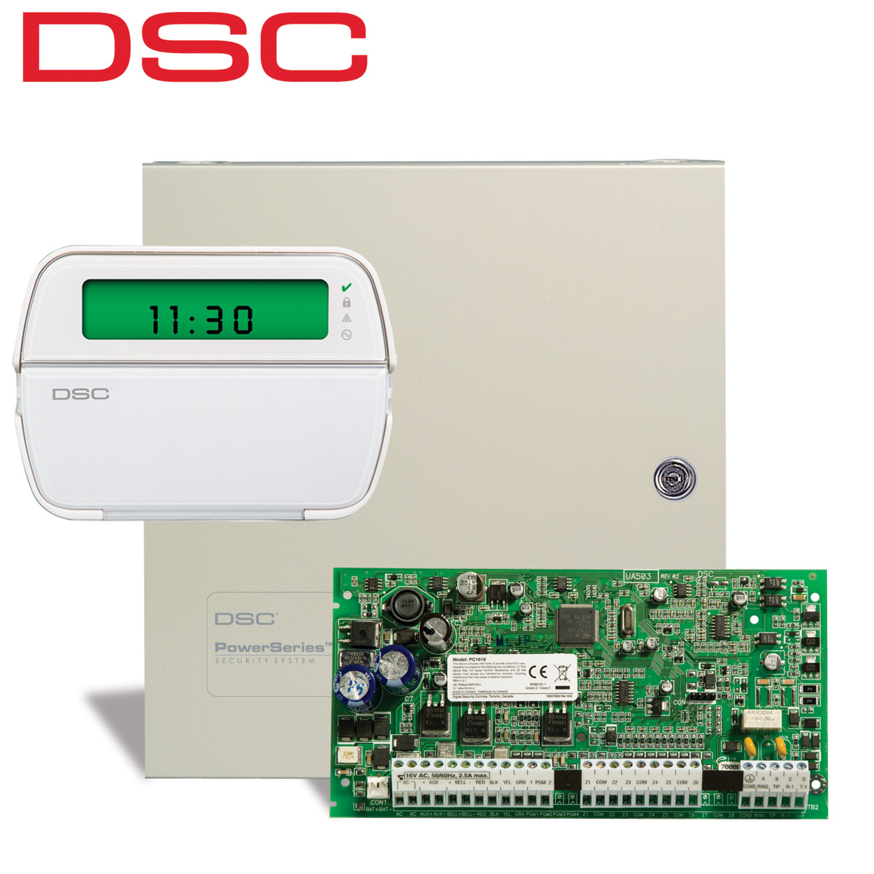 DSC PC1616E7H v4.5 ΚΙΤ Πίνακα Συναγερμού 6/16 ζωνών με Μεταλλικό Κουτί και Πληκτρολόγιο ICON PK5501E1