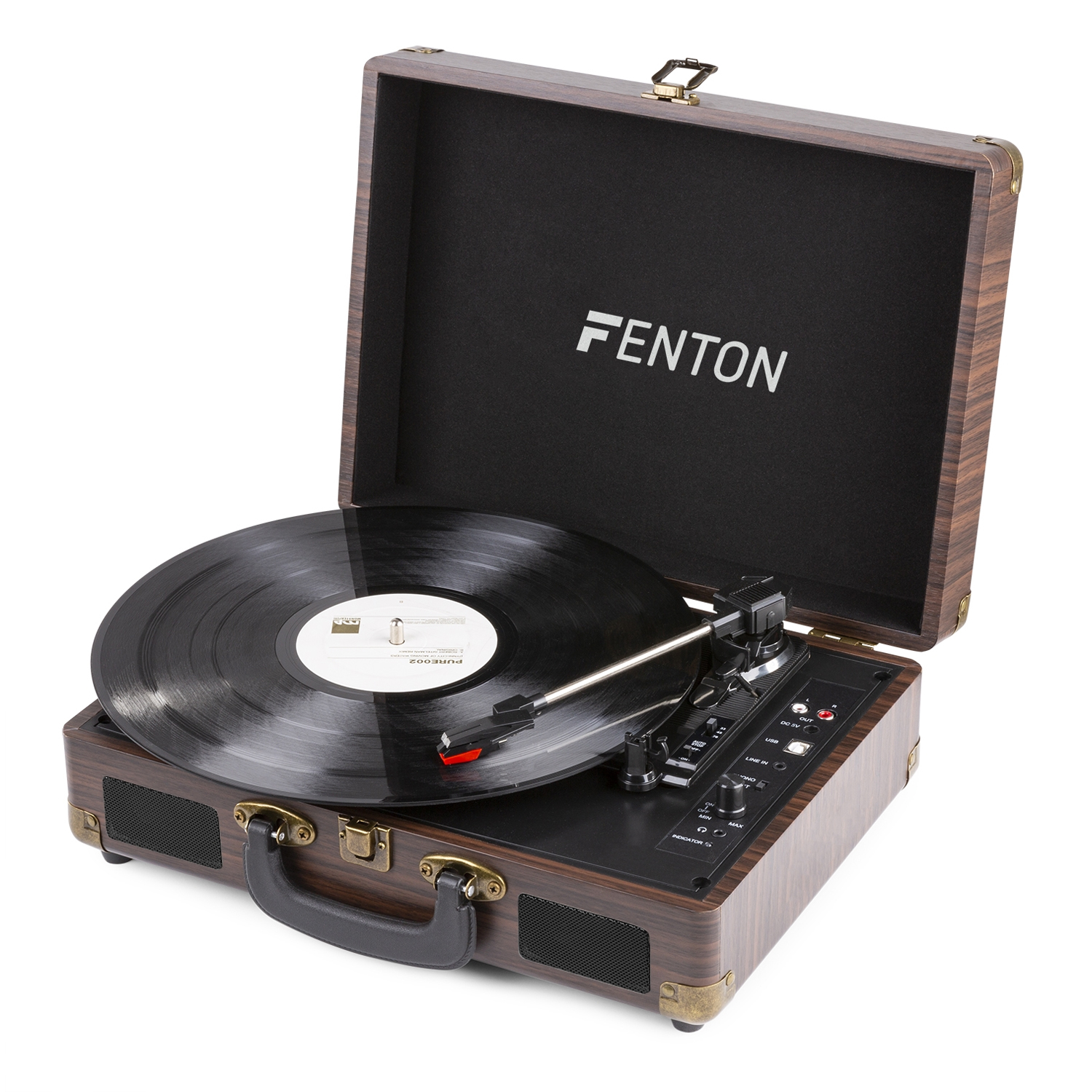 FENTON RP115B Πικάπ με ενσωμ. Ηχεία, AUX και USB Recording, Bluetooth 102.110 Βαλίτσα σε Καφέ --