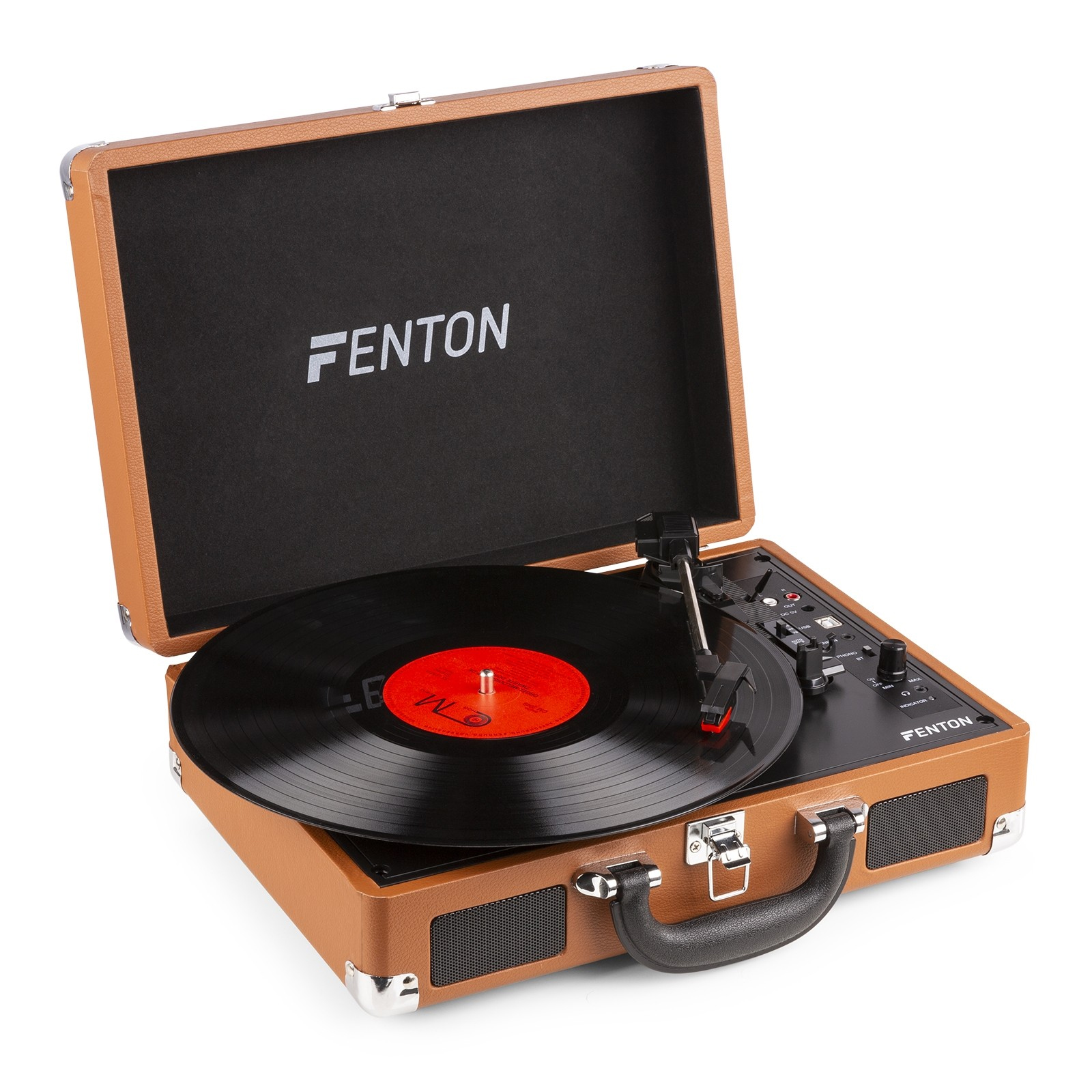 FENTON RP11F Πικάπ με ενσωμ. Ηχεία, AUX και USB Recording, Bluetooth 102.111 Βαλίτσα σε καφέ --