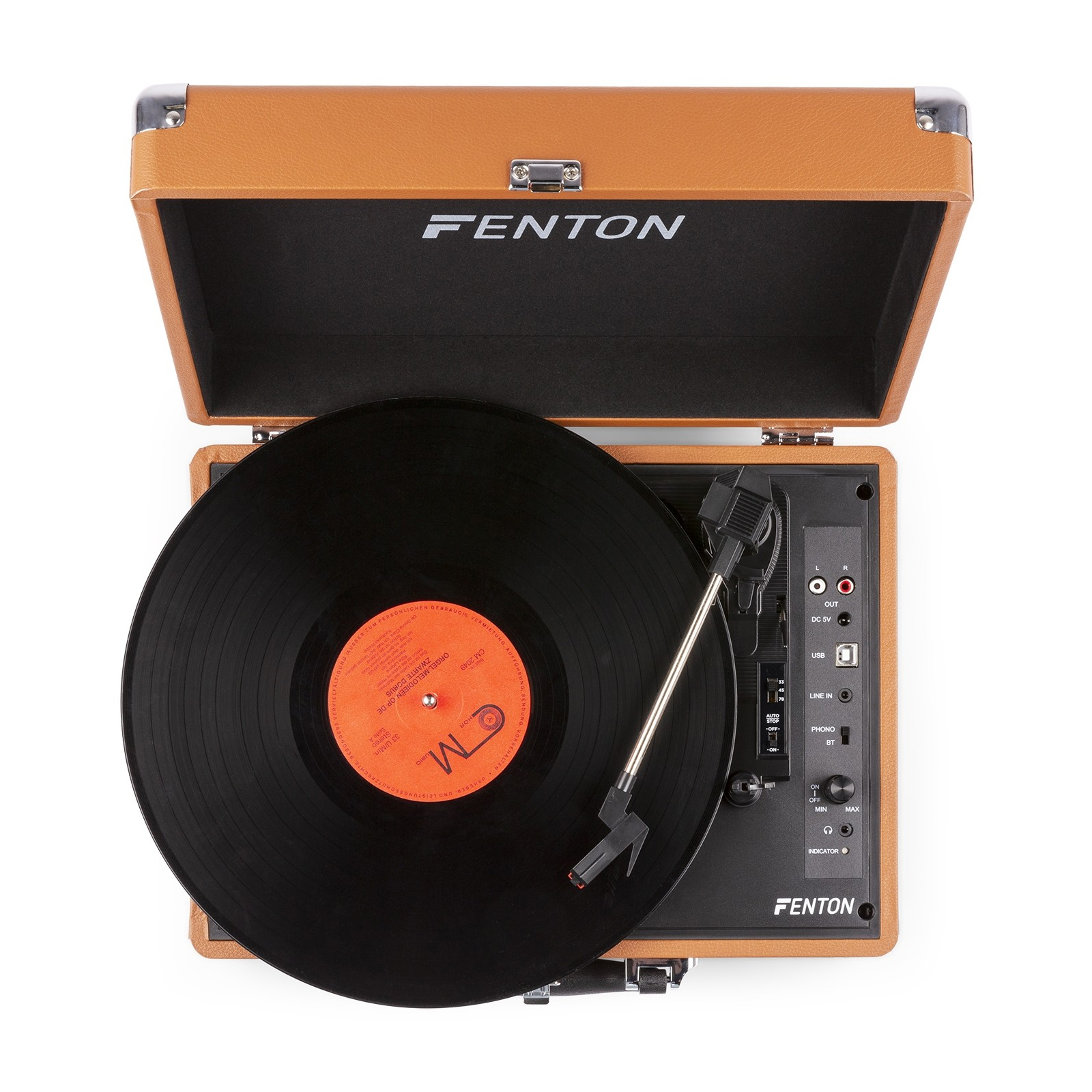 FENTON RP11F Πικάπ με ενσωμ. Ηχεία, AUX και USB Recording, Bluetooth 102.111 Βαλίτσα σε καφέ --