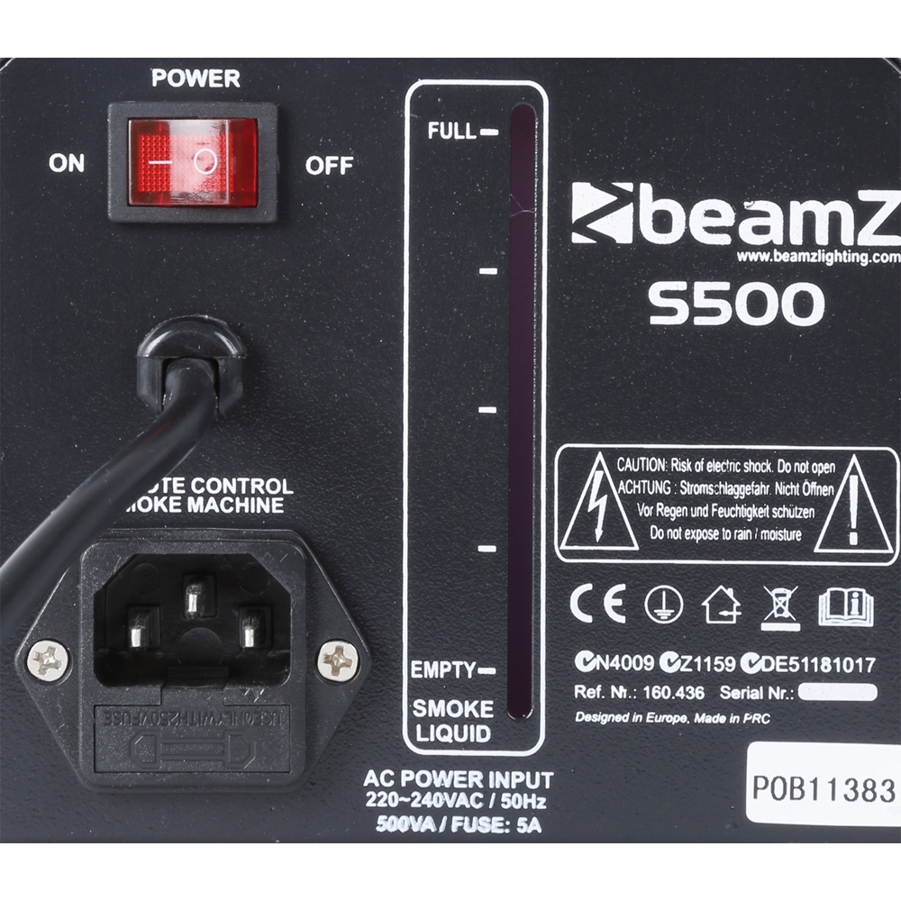 BEAMZ S500 Μηχανή Καπνού 500 Watt Με Ενσύρματο Χειριστήριο και Υγρό 160.436