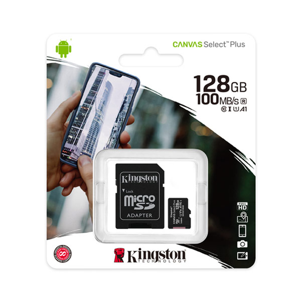 KINGSTON Canvas Select Plus 128GB microSD Class10 UHS-I U1 SDCS2/128GB με αντάπτορα SD