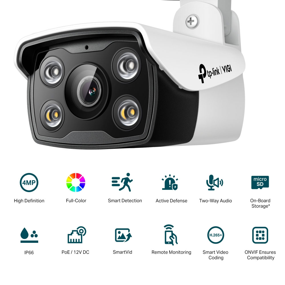 TP-LINK VIGI C340 Δικτυακή Ενσύρματη IP κάμερα Bullet Fulll-Color 4Mpixels PoE 2.8mm 30m IR Led IP67 Two-Way Audio