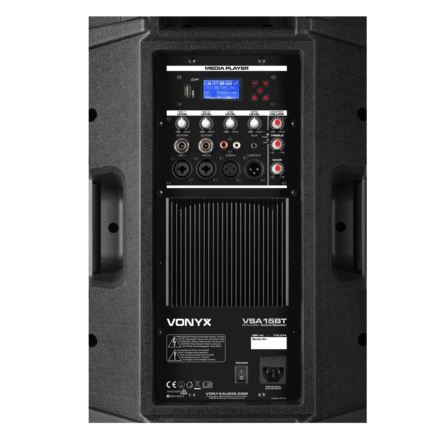 VONYX VSA15BT Bi-Active PA ηχείο 15" 1000 Watt Max / 500 Watt USB/ MP3/ Bluetooth (τμχ) 170.374