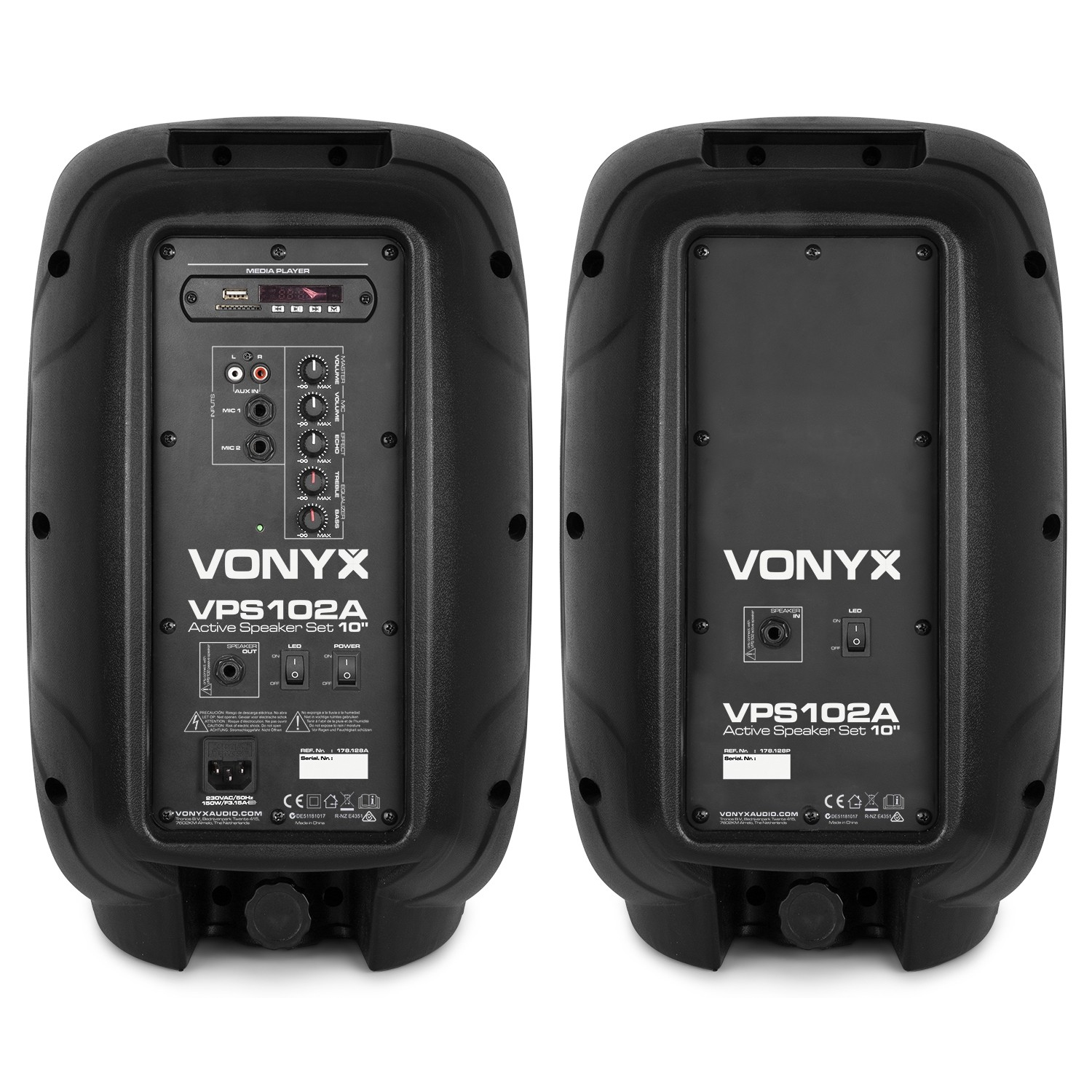 VONYX VPS102A Set 2 ηχείων με Αυτοενισχ. και Παθητ. 10" USB/ SD/ MP3/ Bluetooth, βάσεις και μικρόφωνο (σετ) 178.128