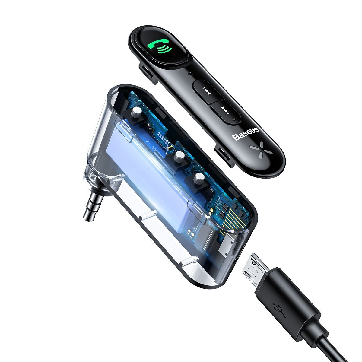 BASEUS WXQY-01 AUX Car Bluetooth Receiver για χρήση Hands free με έξοδο AUX 3.5mm (6953156296152)