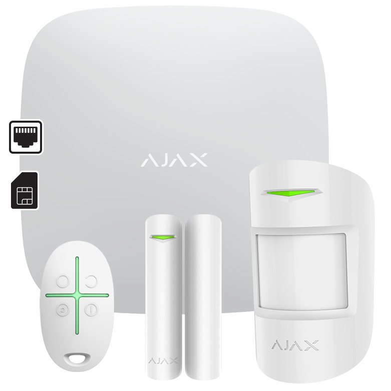 Ajax STARTERKIT WHITE - Ασύρματο ΚΙΤ Συναγερμού με Κέντρο, Ανιχνευτή Κίνησης, μαγνητική Επαφή και Τηλεχειριστήριο