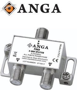 ANGA PS02 Διακλαδωτής TV-SAT 2 εξόδων (5 - 2400 MHz) με φις F και dc pass