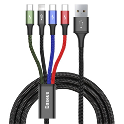 BASEUS CA1T4-B01 Καλώδιο 4 σε 1 USB A - microUSB / 2x Type-C / Lightning 3.5A 1.2m (6953156278493)