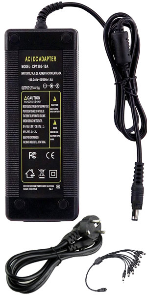 ANGA CP1205-10A Switching Παλμοτροφοδοτικό για κάμερες 12V 10A με καλώδιο 1 σε 8