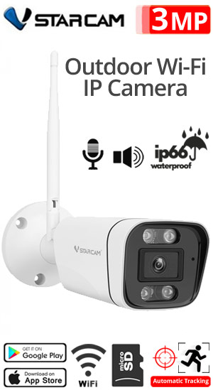 Vstarcam CS58 Αδιάβροχη IP κάμερα Super HD 3Mpixels, WiFi & Ethernet, microSD, Μικρόφωνο, Μεγάφωνο, Σειρήνα, IR Night Vision