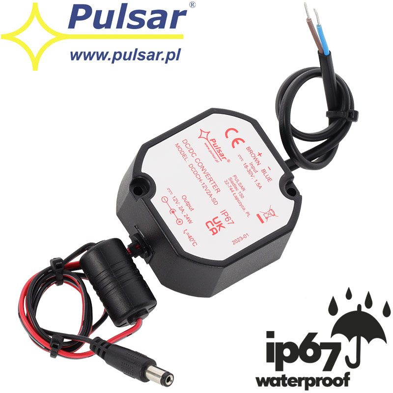 PULSAR DCDCH-12V2A-SD Step Down Converter (Υποβιβαστής Τάσης), Είσοδος 18~30VDC, Έξοδος 12 VDC 2A, Στεγανό IP67