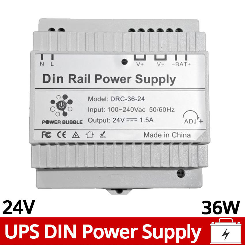 DRC-36-24 Τροφοδοτικό Switching 24VDC 1.5A (36W) με Λειτουργία UPS (Backup) και Στήριξη σε Ράγα DIN