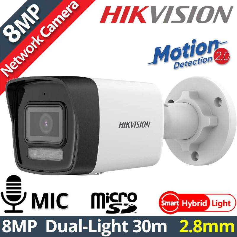 HIKVISION DS-2CD1083G2-LIUF 2.8mm Ενσύρματη IP κάμερα 8Mpixels, Smart-Hybrid Light 30m, Motion Detection 2.0, Poe, Mic, MicroSD