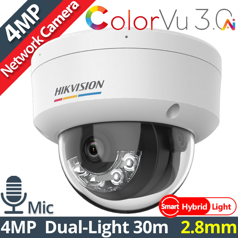 HIKVISION DS-2CD1147G3H-LIU 2.8mm Ενσύρματη IP Κάμερα 4MP ColorVu 3.0, Smart-Hybrid Light 30m, Μικρόφωνο, PoE, IP67, IK08