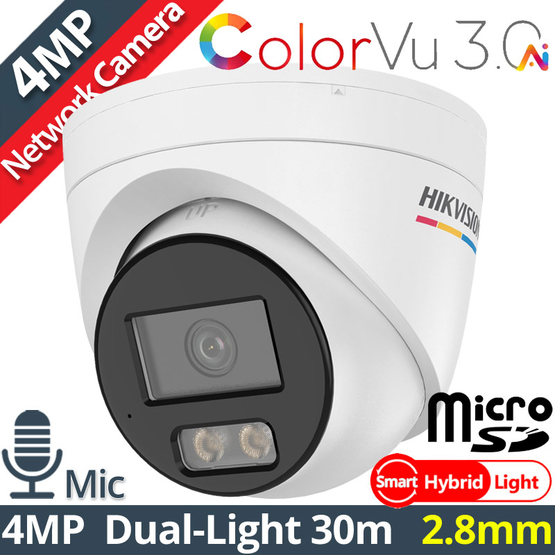 HIKVISION DS-2CD1347G3H-LIUF 2.8mm Ενσύρματη IP Κάμερα 4MP ColorVu 3.0, Smart-Hybrid Light 30m, Μικρόφωνο, MicroSD, PoE, IP67