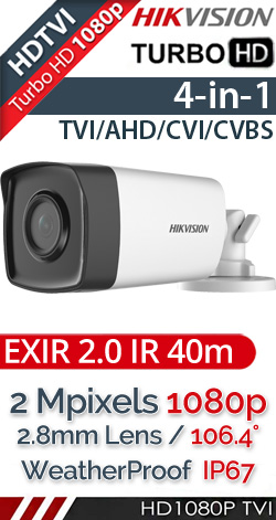 Hikvision DS-2CE17D0T-IT3F(C) 2.8mm TURBOHD κάμερα HDTVI/CVI/AHD/CVBS 1080p EXIR 40μ. IP67