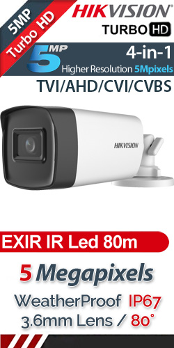 HikVISION DS-2CE17H0T-IT5F(C) 3.6mm TURBOHD Camera 5Mpixels, 4in1, EXIR 80μ., IP67