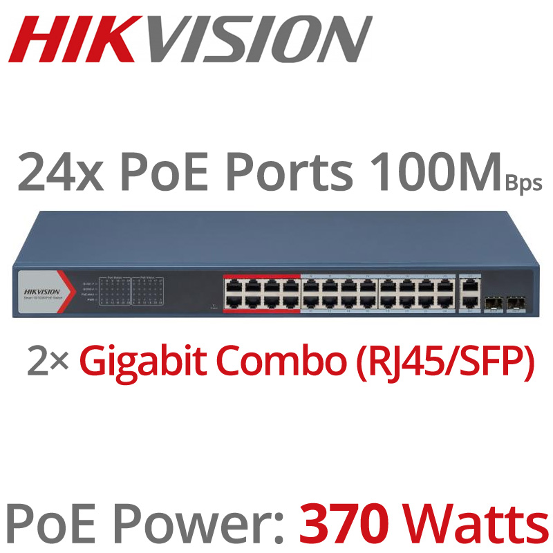 HIKVISION DS-3E1326P-EI(B) 24 Ports Smart managed PoE Switch 802.3af/802.3at 370Watts