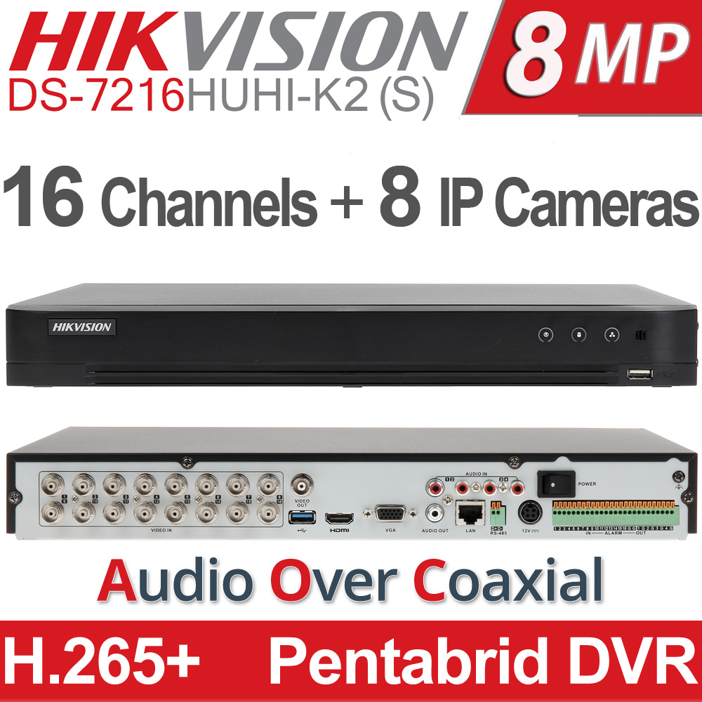 Hikvision Ds 7216huhi K2 S Turbo Hd Dvr 8mpixels 16 Kamerwn 8xip H 265 Audio Over Coaxial Pentabrid Tvi Cvi Ahd Cvbs