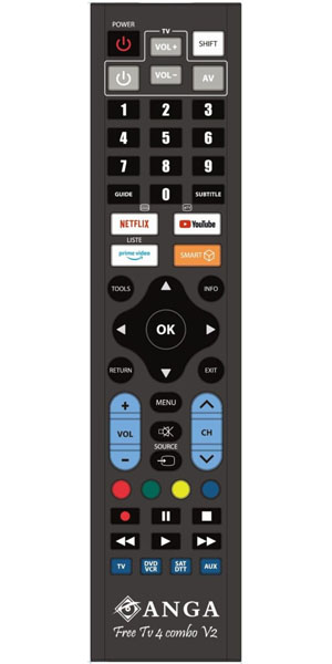 ANGA FREE TV 4 Combo V2 Προγραμματιζόμενο Τηλεχειριστήριο για 4 συσκευές   