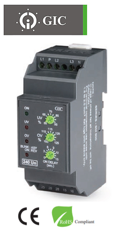 GIC MD71BH Relay Επιτήρησης Δικτύου 1Φ / 3Φ Ράγας με Ουδέτερο 240 VAC 36mm