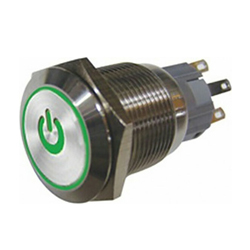 0082 HBS1 G Μεταλλικός Διακόπτης ON-OFF 5P στρογγυλό Φ19mm με λυχνία LED 12V Power Πράσινο