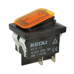 HY12-15 ORANGE Διακόπτης Rocker ON-OFF 4P με λυχνία 220V IP65 Πορτοκαλί