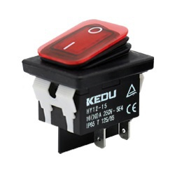 HY12-15 RED Διακόπτης Rocker ON-OFF 4P με λυχνία 220V IP65 Κόκκινο