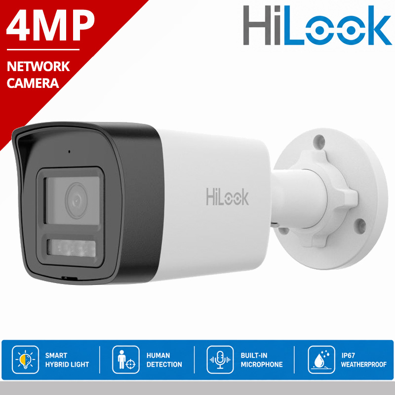 HiLook IPC-B140HA-LUC 2.8mm Ενσύρματη IP κάμερα 4MP, Smart Hybrid Light 20m, Μικρόφωνο, PoE, IP67, Human Detection