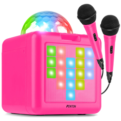 FENTON KAR15P Φορητό Ηχείο Karaoke Bluetooth με 2 Μικρόφωνα και RGB Effects σε Ροζ 130.201