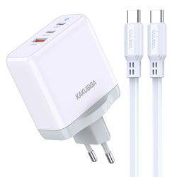 KAKUSIGA KSC-933 Φορτιστής Πρίζας 3x USB-A και 2x USB-C 65W Quick Charge με Καλώδιο USB-C-C σε Λεύκο Χρώμα 