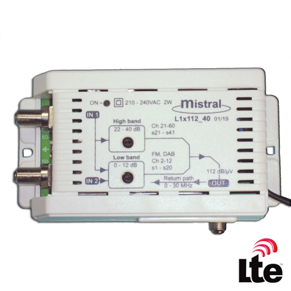 MISTRAL L1x112-40 5G Ενισχυτής κεντρικής κεραίας VHF-UHF 40dB 1 εξόδου με φίλτρο LTE 5G (0242)