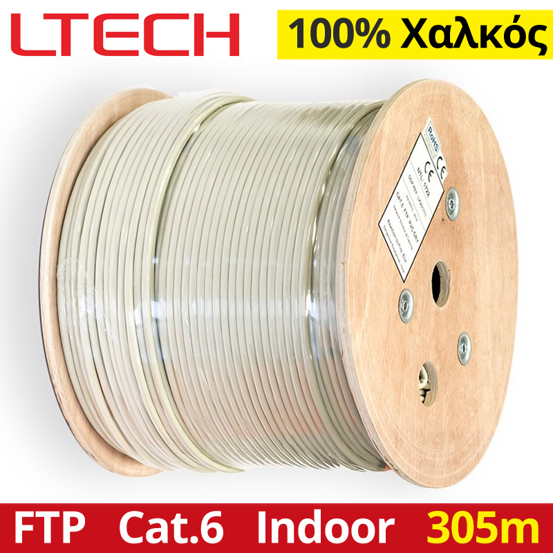 LTECH Καλώδιο FTP (F/UTP) CAT6 Solid 4x2x23AWG Εσωτερικού Χώρου (100% Χαλκός) σε ξύλινο Στροφείο 305m