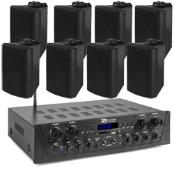 SET-PA AUDIO 112 POWER DYNAMICS Ωμικό Σετ ενισχυτή 4 Ζωνών PV240BT 8x 50 Watt και 8x Ηχεία τοίχου BGO40 B
